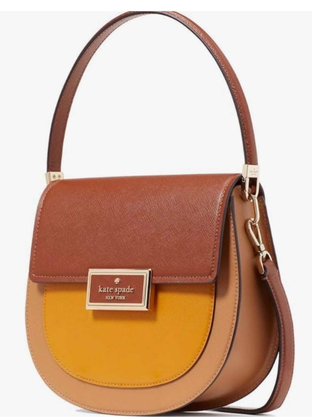 kate spade ReeganTwo-Tone Leather Saddle Bag — Brown & Mustard